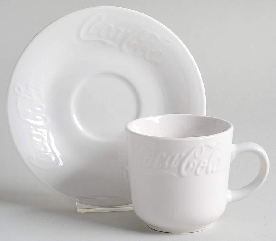 Coca Cola Embossed Flat Cup & Saucer Set by Gibson Designs-1