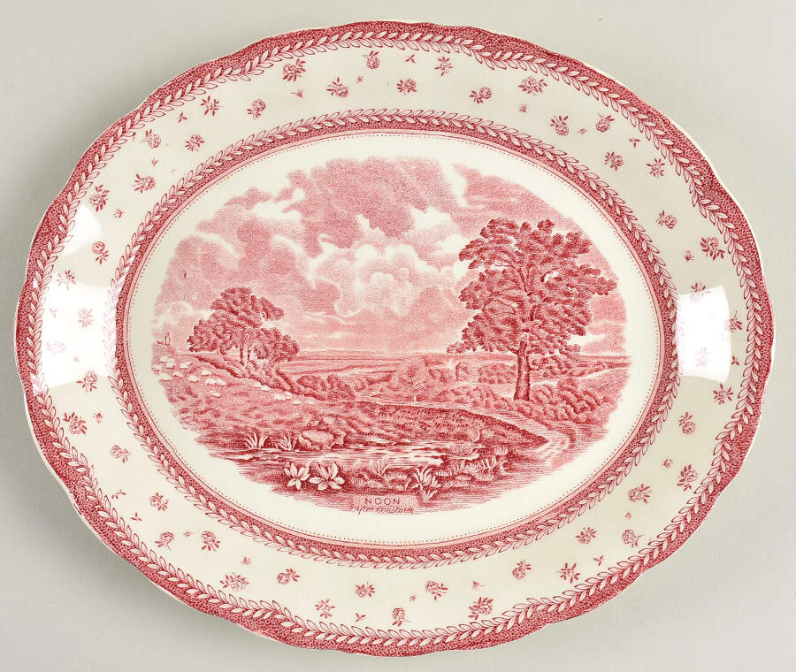 English Lanscapes Pink 11" Oval Serving Platter by Grindley-1