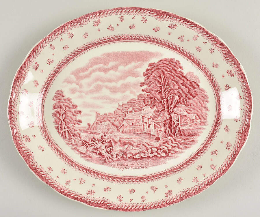English Lanscapes Pink 12" Oval Serving Platter by Grindley-1