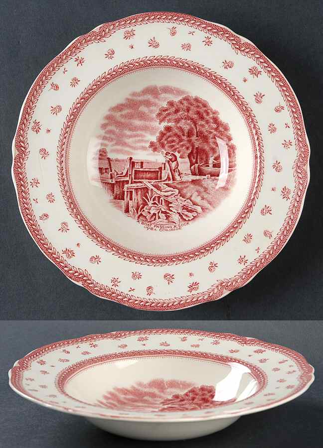 English Lanscapes Pink Rim Soup Bowl by Grindley-1
