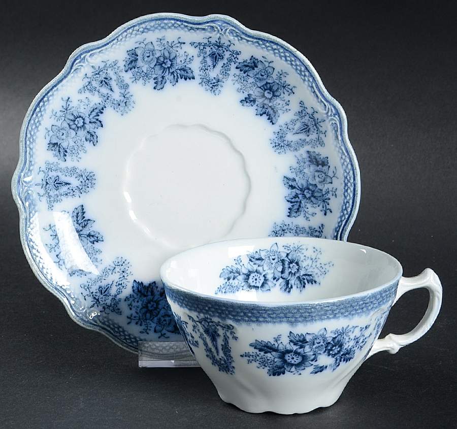 Brussels Blue (No Trim) Flat Cup & Saucer Set by Grindley-1