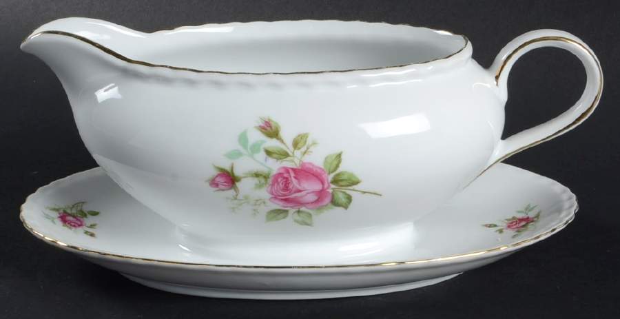 Bavarian Rose Gravy Boat with Attached Underplate by Germany-1