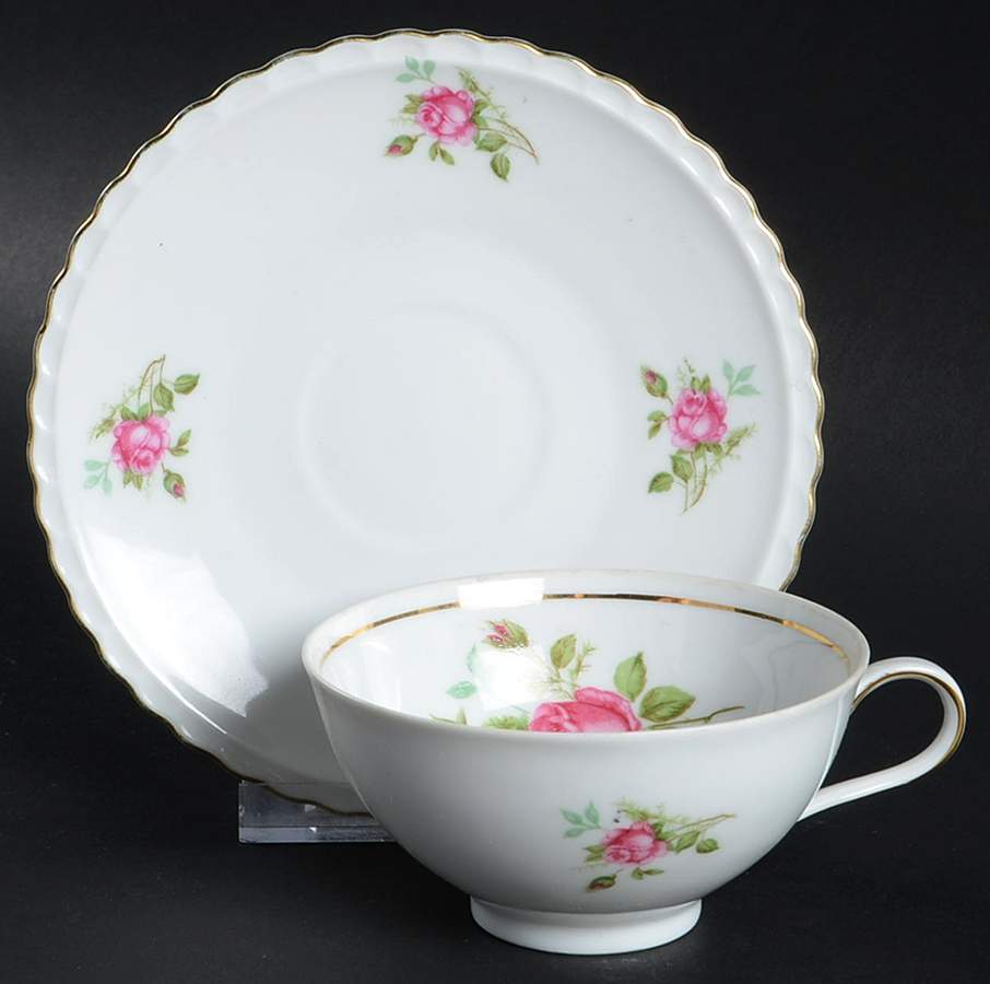 Bavarian Rose Flat Cup & Saucer Set by Germany-1