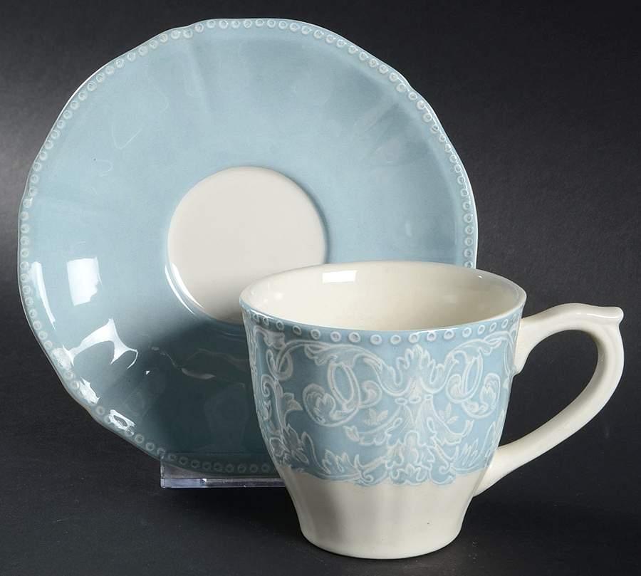 Ciel Flat Cup & Saucer Set by Faiencerie De Gien-1