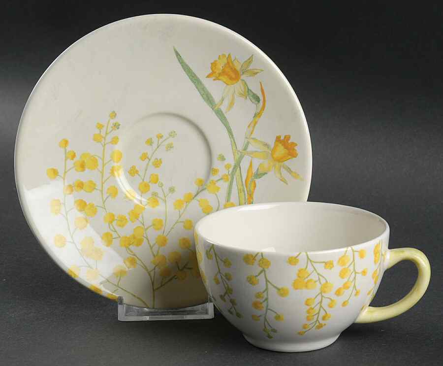 Mimosa Flat Cup & Saucer Set by Faiencerie De Gien-1