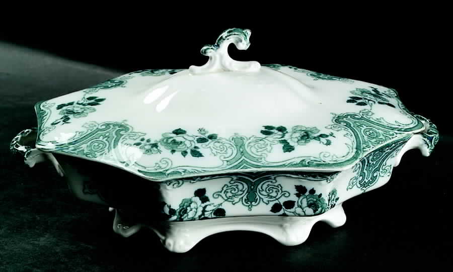 Merion Blue Green (No Gold Accent) Oval Covered Vegetable by Grindley-1