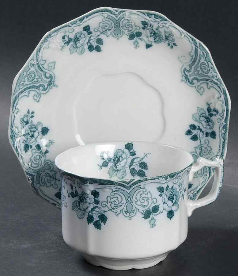 Merion Blue Green (No Gold Accent) Flat Cup & Saucer Set by Grindley-1