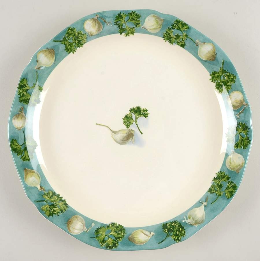 Poivre Et Sel Green 12" Chop Plate (Round Platter) by Faiencerie De Gien-1