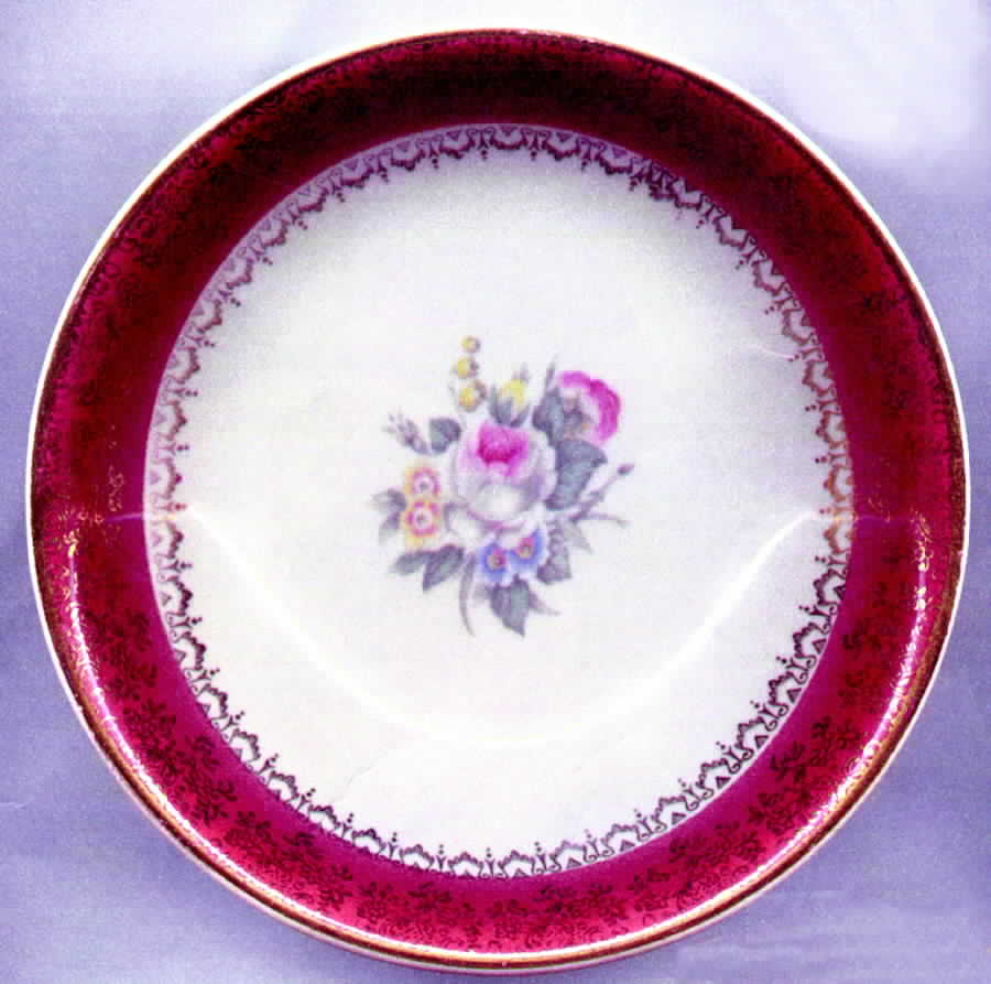 Tudor Rose (Floral Center, Maroon Rim) Coupe Cereal Bowl by Georgian China-1