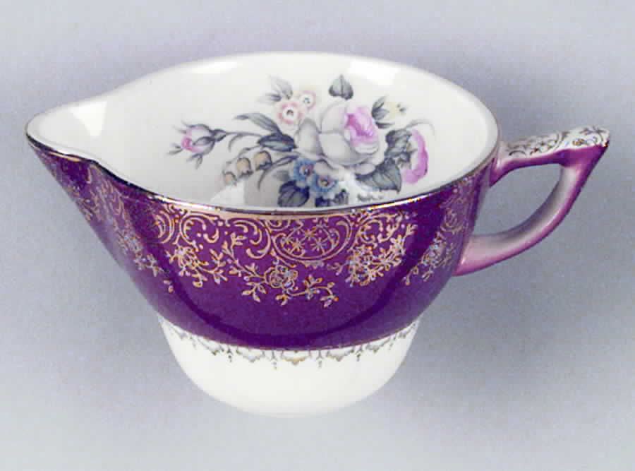 Tudor Rose (Floral Center, Maroon Rim) Creamer by Georgian China-1