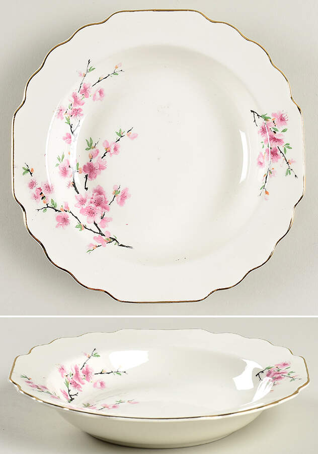 Peach Blossom (Lido, White Body, Gold) Rim Soup Bowl by WS George-1