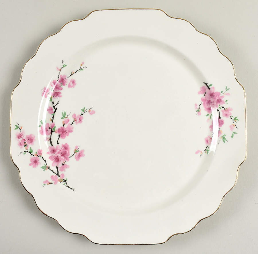 Peach Blossom (Lido, White Body, Gold) Dinner Plate by WS George-1