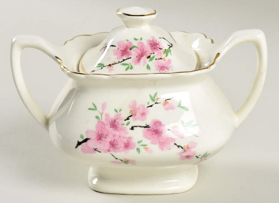 Peach Blossom (Lido, White Body, Gold) Sugar Bowl & Lid by WS George-1