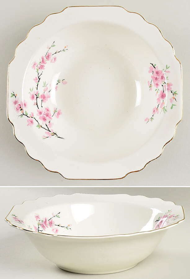 Peach Blossom (Lido, White Body, Gold) 9" Round Vegetable Bowl by WS George-1
