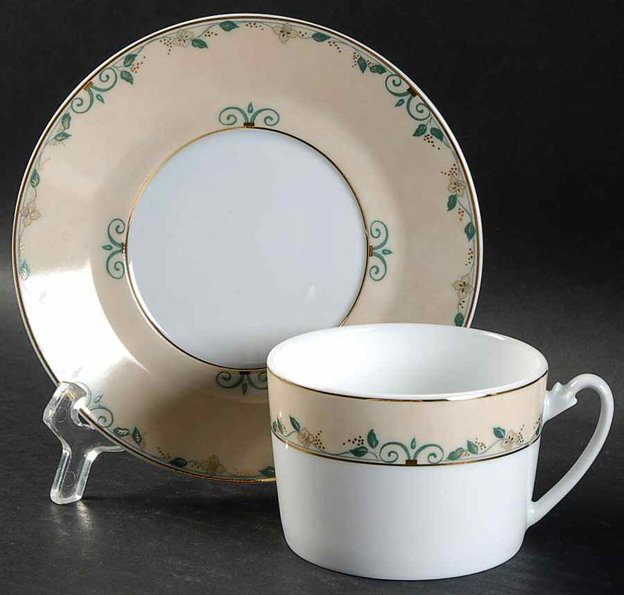 Jardin D'Antan Green Flat Cup & Saucer Set by Guy Degrenne-1