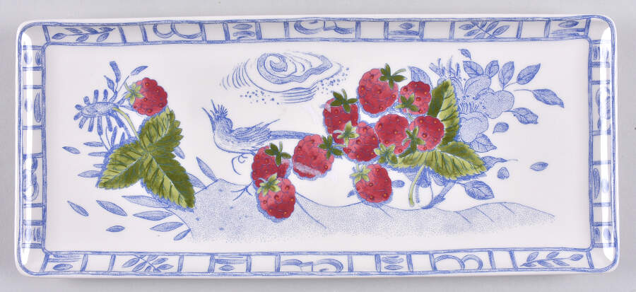 Oiseau Bleu (Fruit) 13" Rectangular Tray (For Hostess Set) by Faiencerie De Gien-1