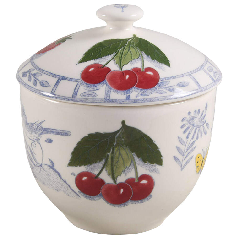 Oiseau Bleu (Fruit) Sugar Bowl & Lid by Faiencerie De Gien-1