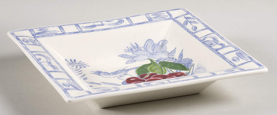 Oiseau Bleu (Fruit) Candy Dish-Square 6" by Faiencerie De Gien-1