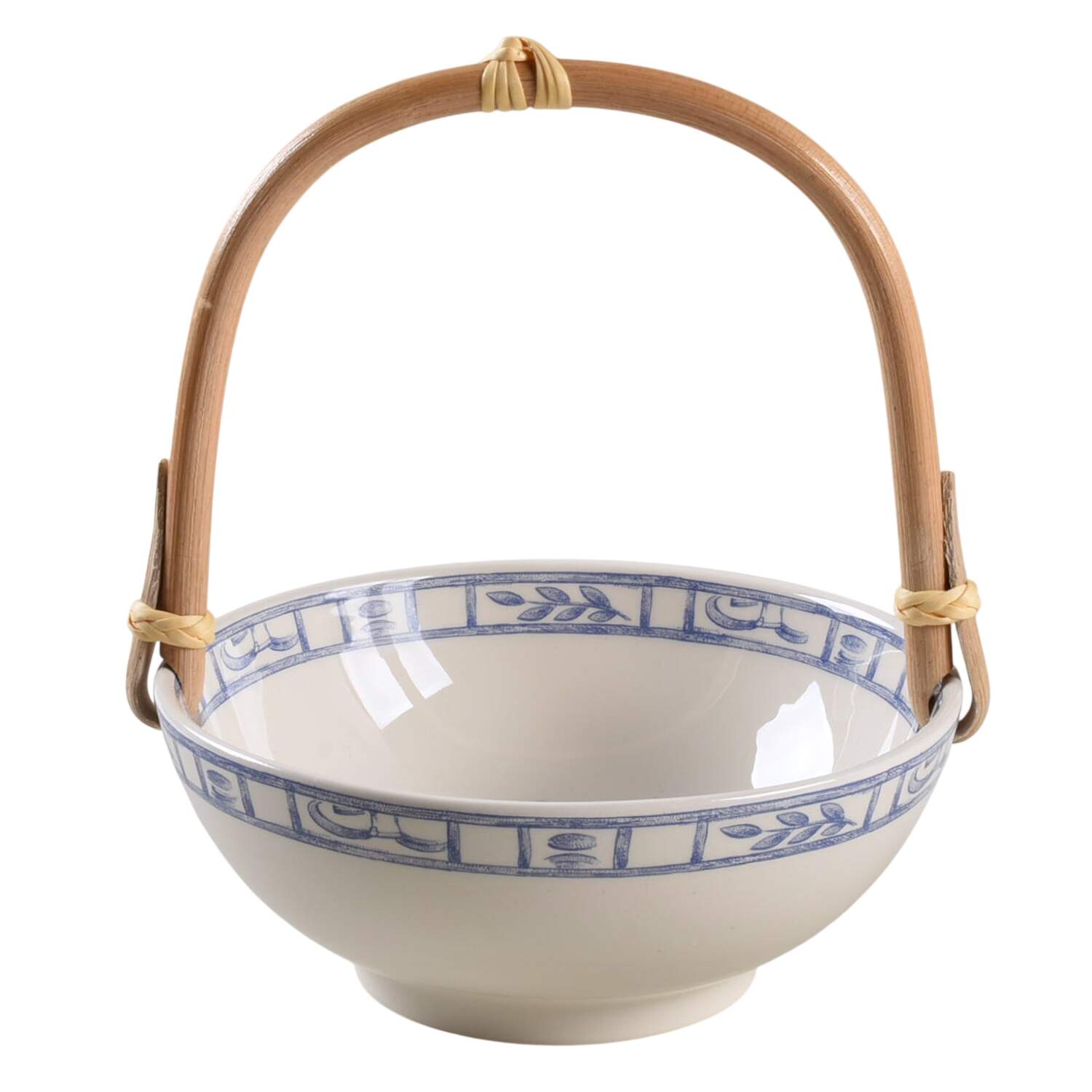 Oiseau Bleu (Fruit) 7''-7 1/4'' Basket W/Bamboo Handle HC by Faiencerie De Gien-1