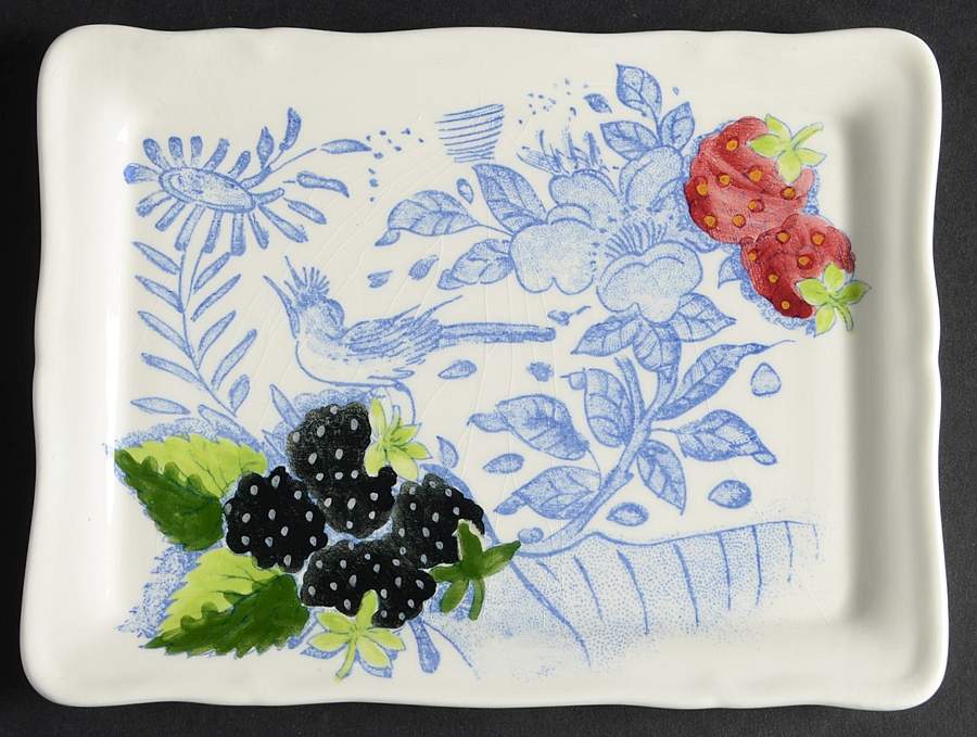 Oiseau Bleu (Fruit) Butter Tray by Faiencerie De Gien-1
