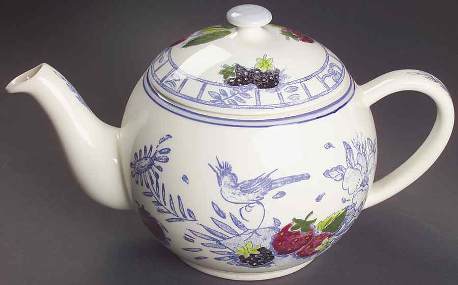 Oiseau Bleu (Fruit) Teapot & Lid by Faiencerie De Gien-1