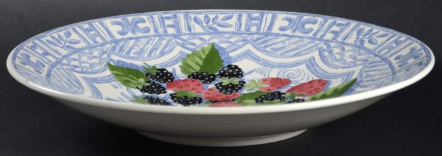 Oiseau Bleu (Fruit) 12" Shallow Round Bowl by Faiencerie De Gien-1