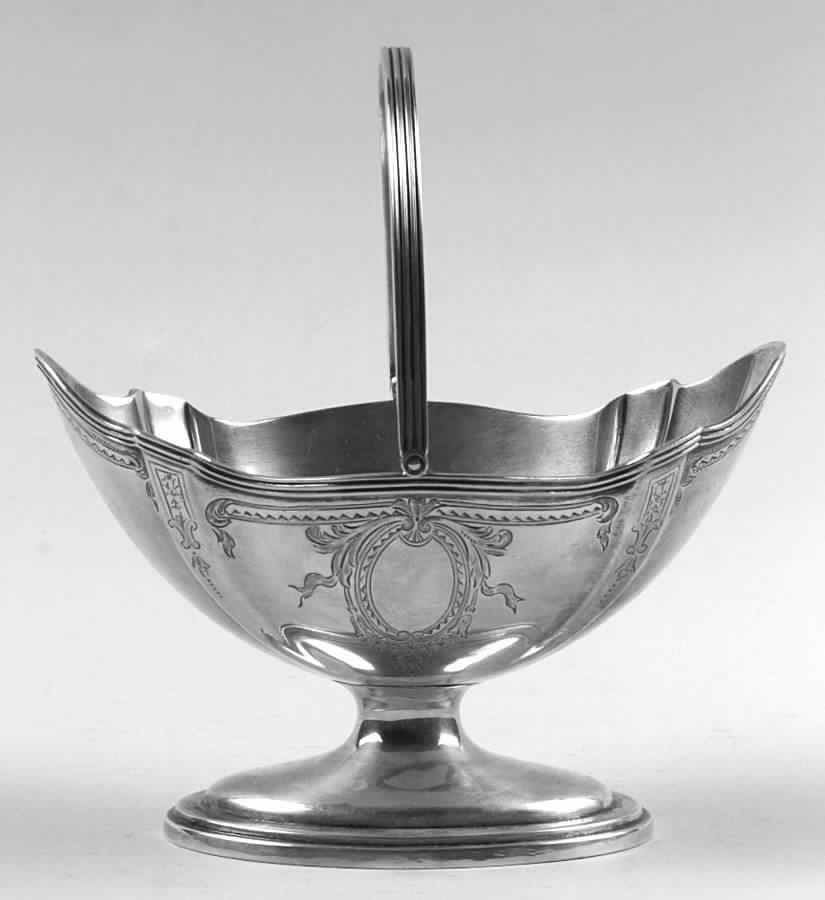 Plymouth-Engraved (A2311-C) Sterling Sugar Basket with Handle by Gorham Silver-1