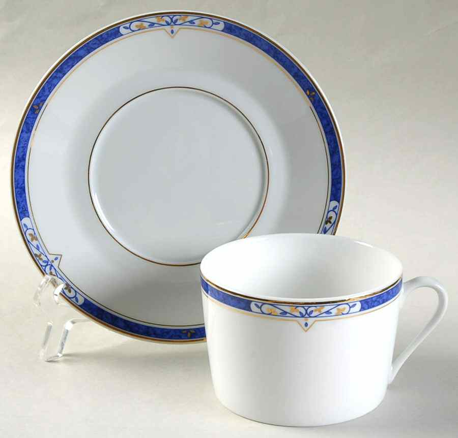 Bergame Bleu Flat Cup & Saucer Set by Guy Degrenne-1