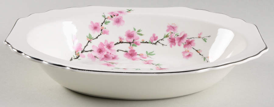 Peach Blossom (Lido, White Body, Platinum) 9" Oval Vegetable Bowl by WS George-1