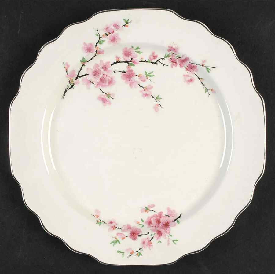 Peach Blossom (Lido, White Body, Platinum) Luncheon Plate by WS George-1