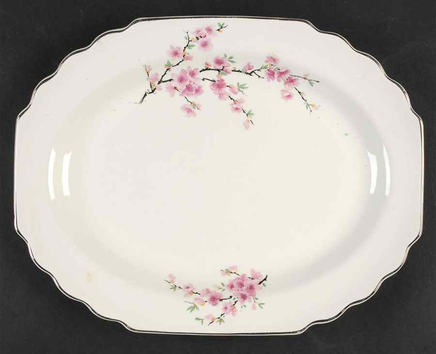 Peach Blossom (Lido, White Body, Platinum) 13" Oval Serving Platter by WS George-1