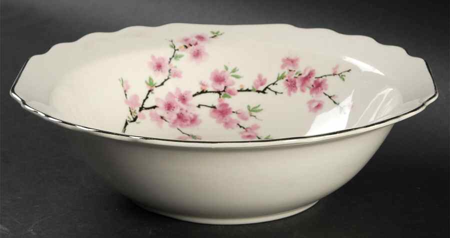 Peach Blossom (Lido, White Body, Platinum) 9" Round Vegetable Bowl by WS George-1