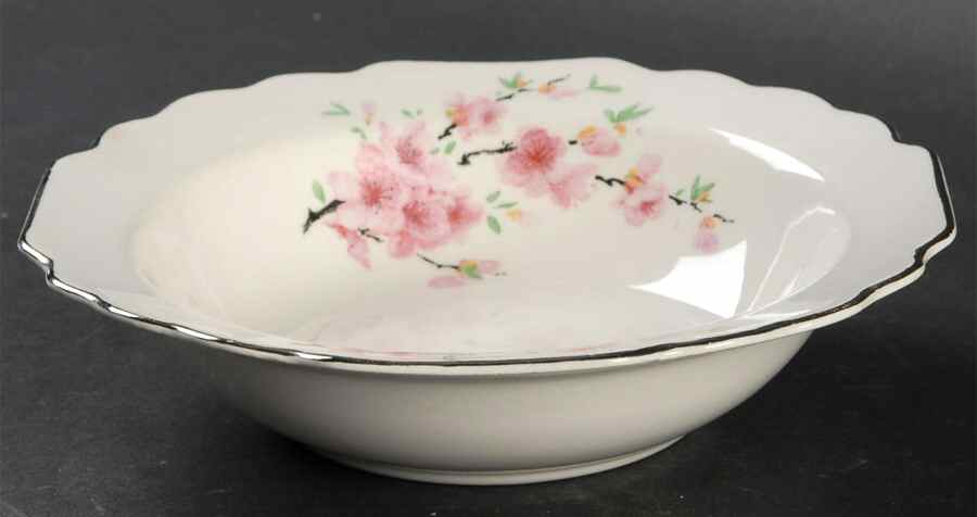 Peach Blossom (Lido, White Body, Platinum) Rim Cereal Bowl by WS George-1