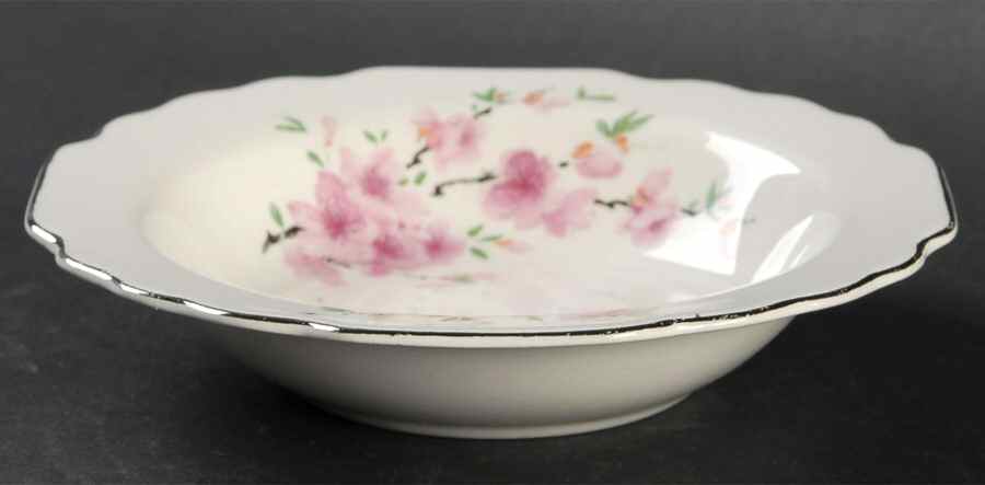 Peach Blossom (Lido, White Body, Platinum) Rim Fruit/Dessert (Sauce) Bowl by WS George-1