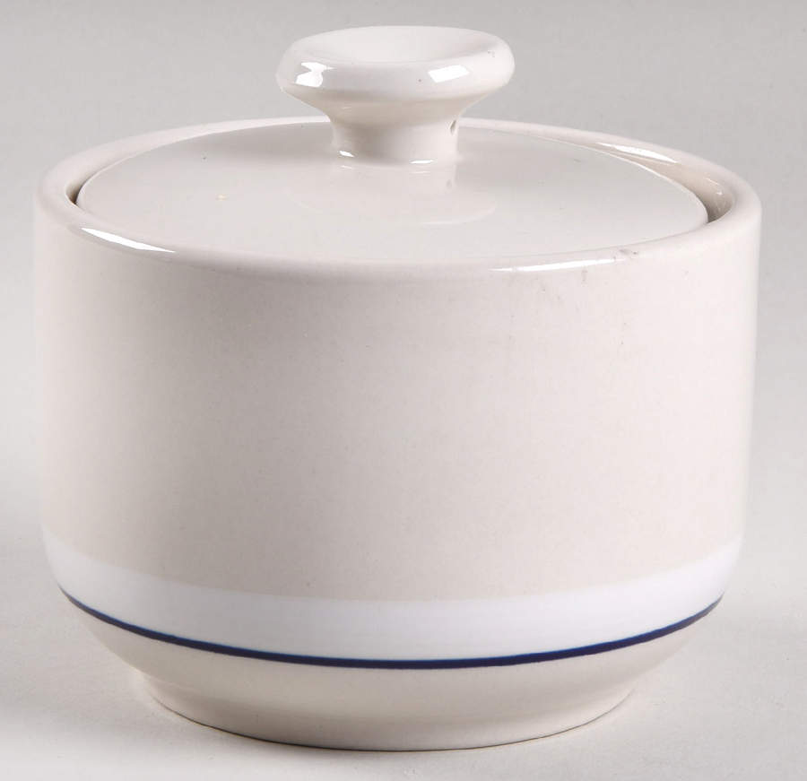 Casualware White Rim Blue Sugar Bowl & Lid by Gibson Designs-1