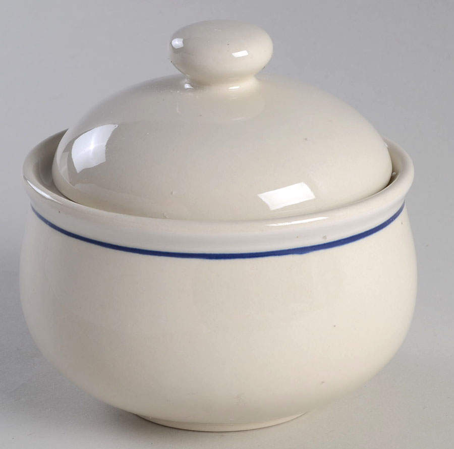 Casualware White Rim Blue Sugar Bowl & Lid by Gibson Designs-1