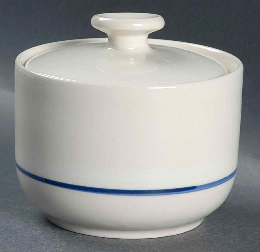 Casualware White Rim Blue Sugar Bowl & Lid by Gibson Designs-1