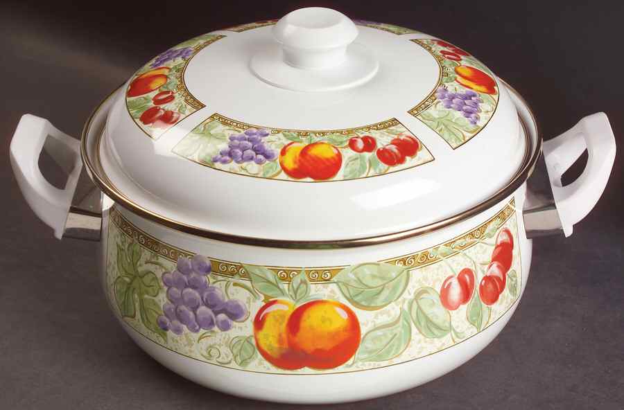 Fruita (White) 4 Quart Metal Covered Casserole by Gibson Designs-1