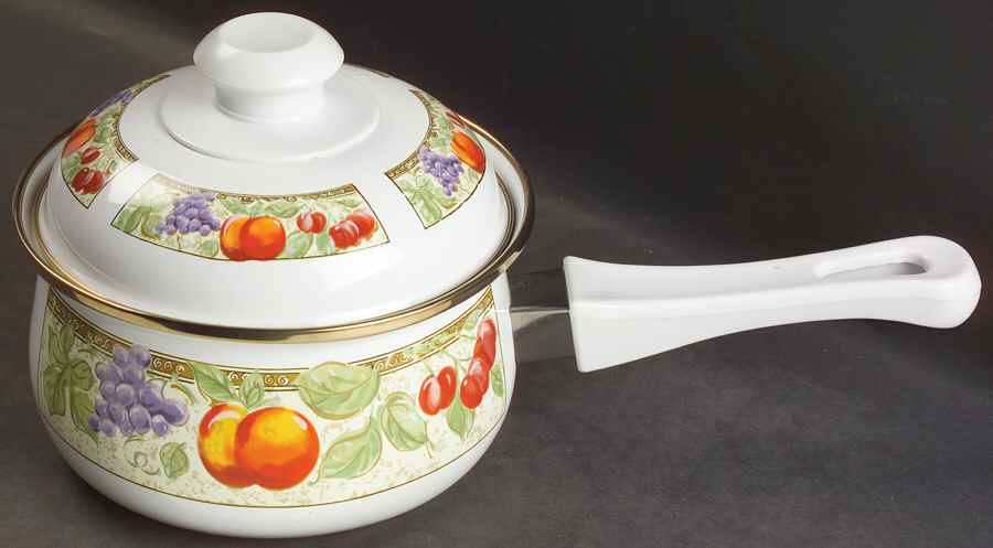 Fruita (White) 1.5 Quart Metal Covered Saucepan by Gibson Designs-1