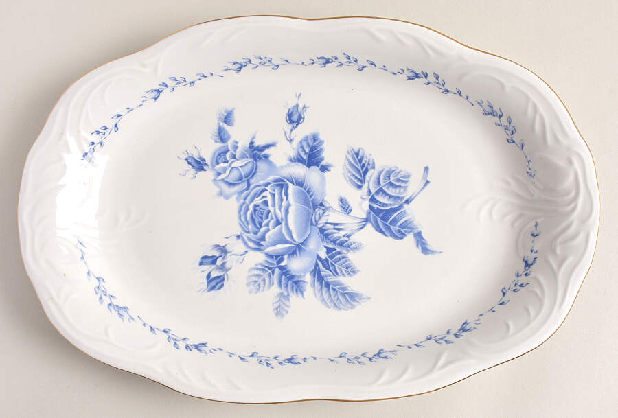 Blue Rose 13" Oval Serving Platter by Gibson Designs-1