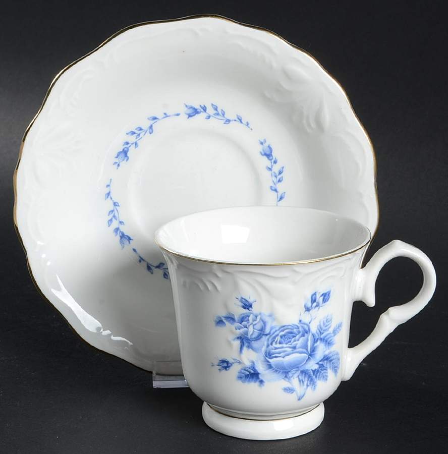 Blue Rose Footed Cup & Saucer Set by Gibson Designs-1