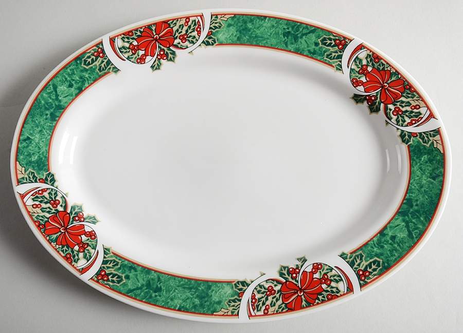 Marble Holly 14" Oval Serving Platter by Gibson Designs-1
