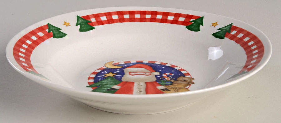Gingham Santa Rim Soup Bowl by Gibson Designs-1