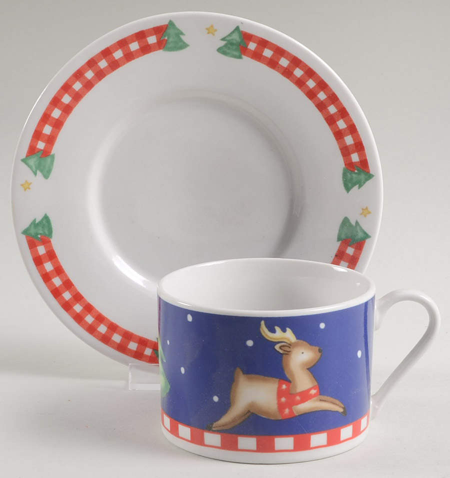 Gingham Santa Flat Cup & Saucer Set by Gibson Designs-1