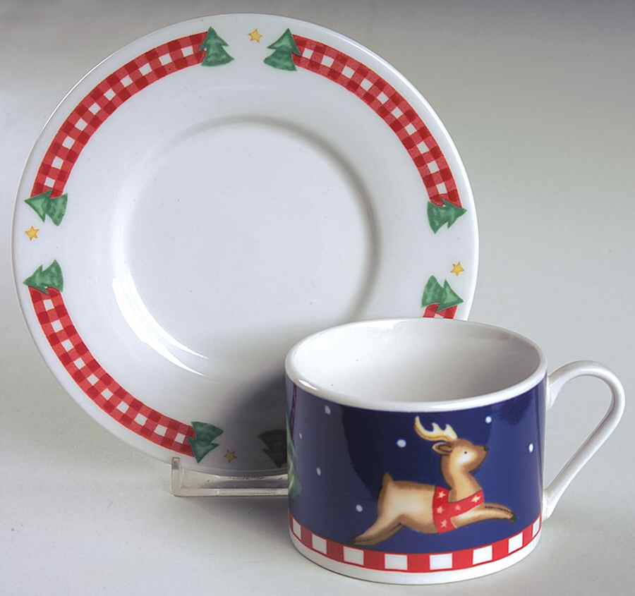Gingham Santa Flat Cup & Saucer Set by Gibson Designs-1