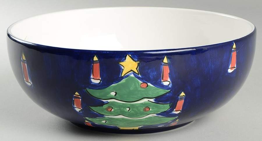 Festive Blue Tree 10" Large Salad Serving Bowl by Gibson Designs-1