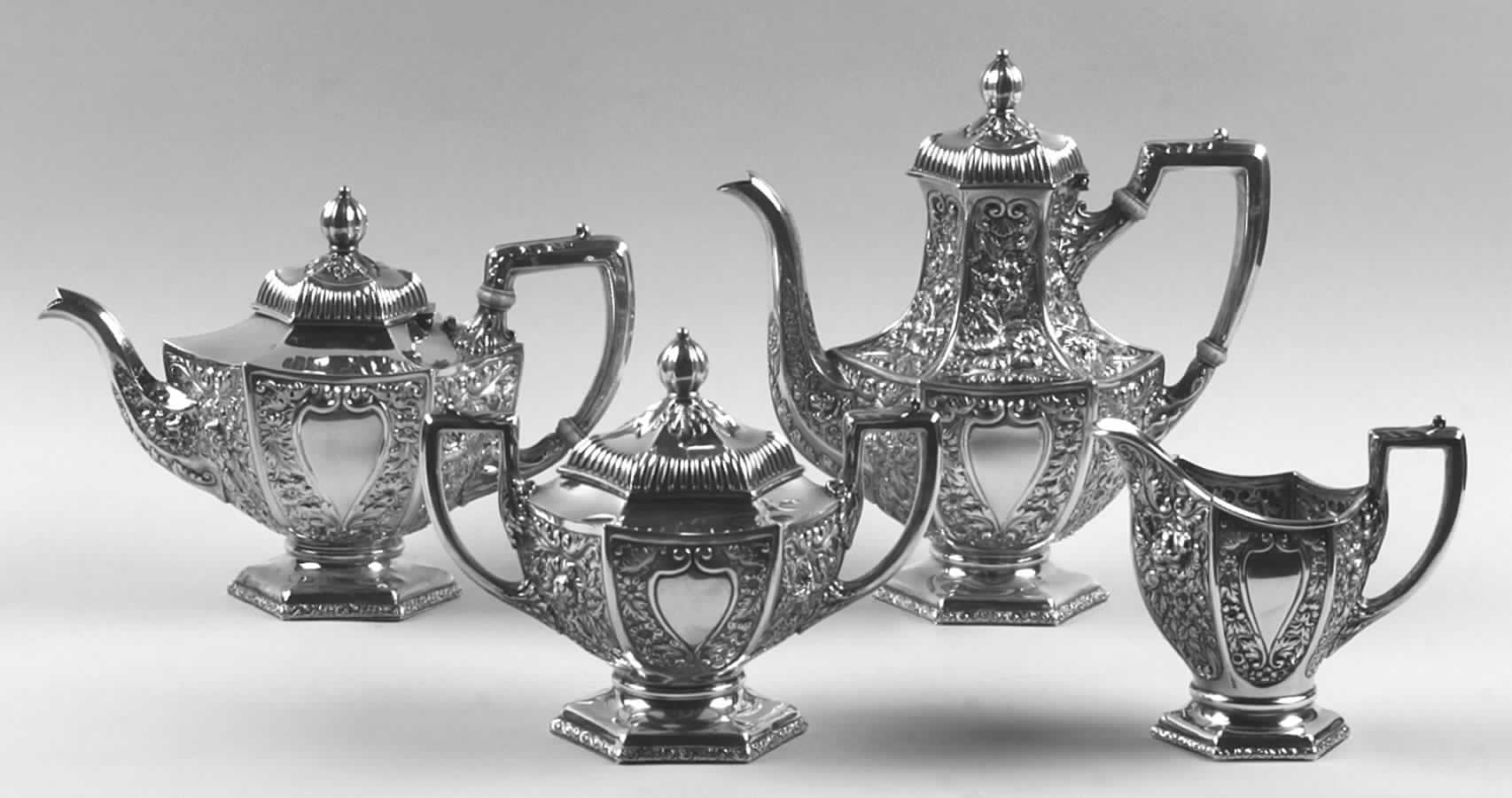 3220 (Sterling, Hollowware) 4 Piece Tea Set (SCP, STP, SCR, SSU) by Gorham Silver-1