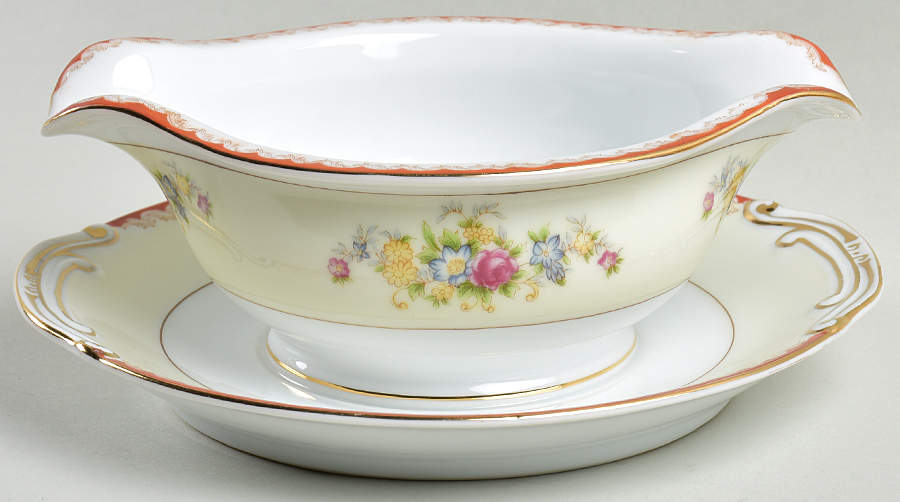 GOC22 Round Gravy Boat/Attached Underplate by Gold China-1