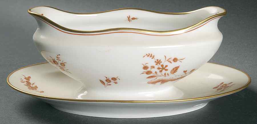 Siena Rust (smooth, Rim) Gravy Boat with Attached Underplate by Ginori 1735-1