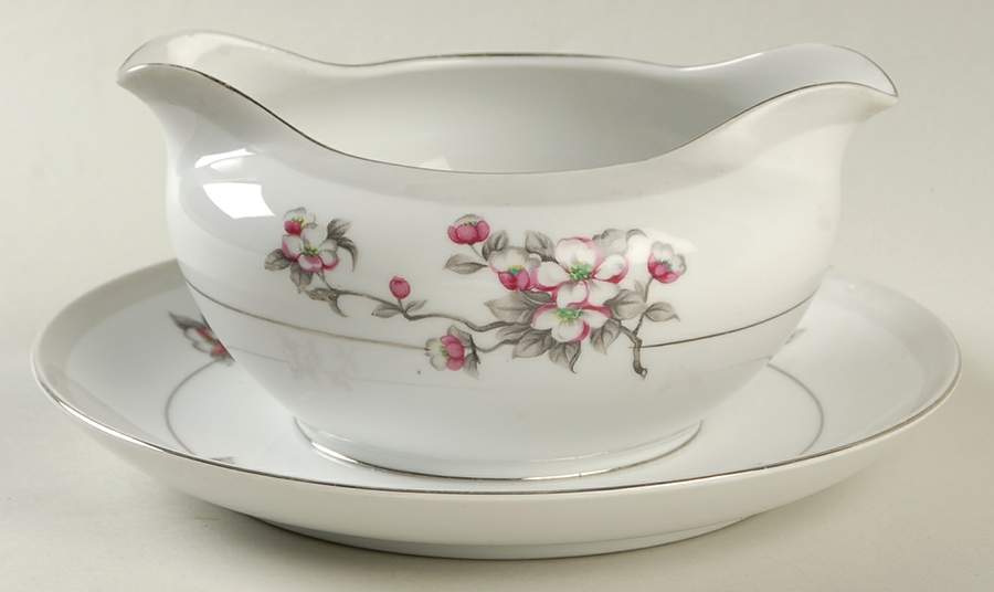 Apple Blossom Gravy Boat with Attached Underplate by Gold Coast-1